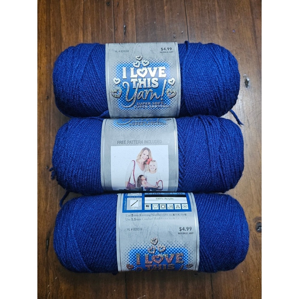 3 Skeins Hobby Lobby‎ I Love This Yarn! Royal Blue 80 Medium 4 Acrylic 7oz 355yd